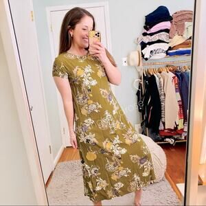 Christy Dawn Original Super Rare Earthy Green Floral Rayon Shift Maxi Dress XS/S
